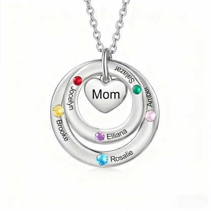 Personalized Women's Birthstone Necklace with 7 Names & 7 Birthstones & 1 Text Design Gift for Her | Lorajewel