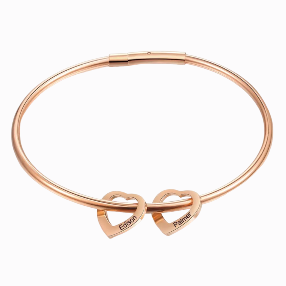 Love Bracelet with 2 Heart Pendant Engraved Bangle Bracelet Gift for Mother