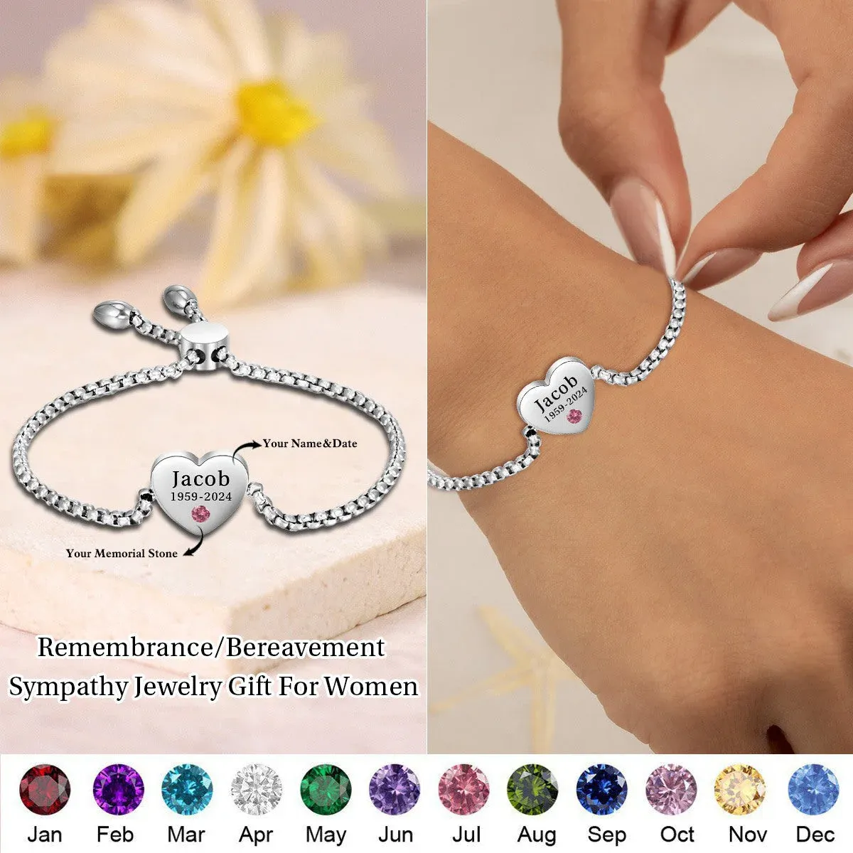 Personalized Memorial Bracelet Custom with Name Date Birthstone Card - They Walk Beside Us Every Day