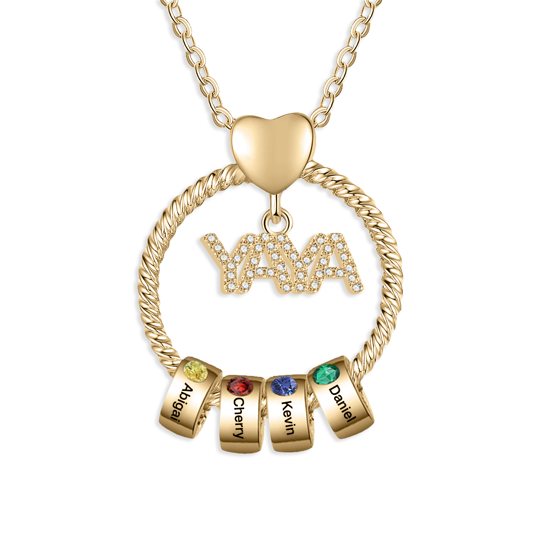 Collar a abuela con colgante de "YAYA" con 4 nombres Y 4 piedras de nacimiento personalizados | Jessemade-Jessemade ES