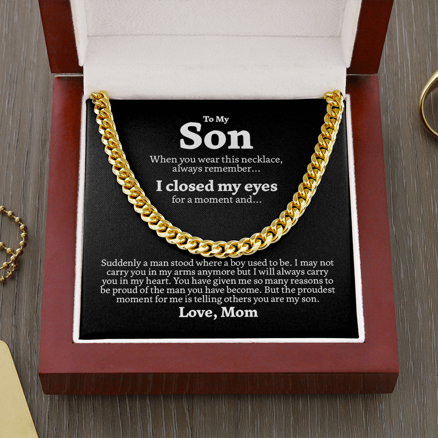 To My Son Cuban Link Chain Necklace Gift Set "I Will Always Carry You in My Heart"