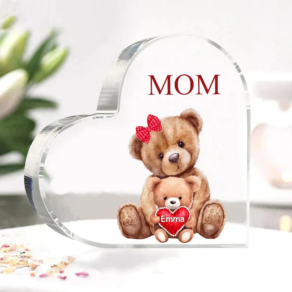 Personalized Acrylic Heart Keepsake Custom 2–9 Names Teddy Bear Ornaments Gifts for Grandma/Mother