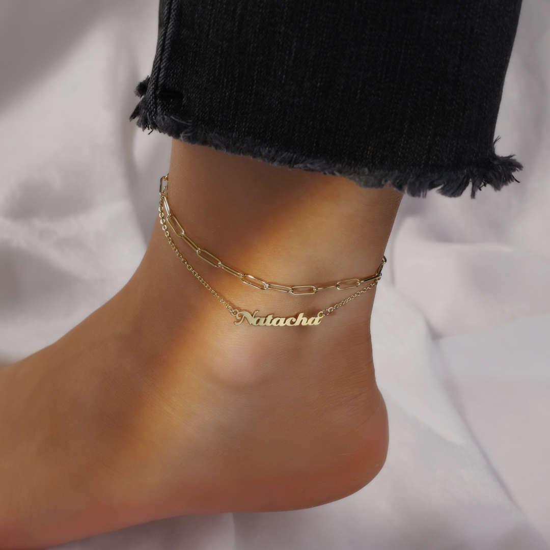 Personalized Name Anklet Cuban Chain Custom Double Layers Anklet