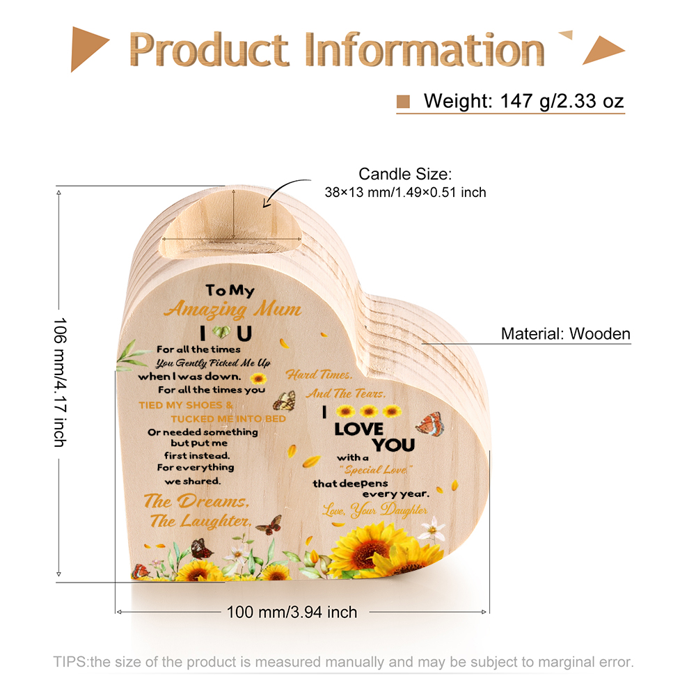 To My Mum - Wooden Heart Candle Holder Flower Candlesticks "picked me up" Gifts For Mother