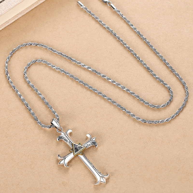 Men's Necklace Eye of God Cross Pendant Necklaces Valentine's Day Birthday Gifts for Him