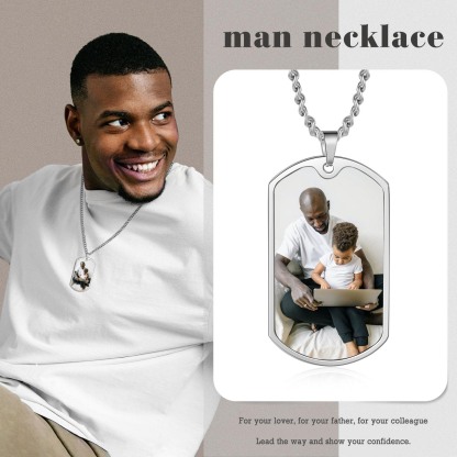 O'Fishally The Best Dad Necklace Custom Photo Dog Tag Necklace with 2 Fishing Hooks