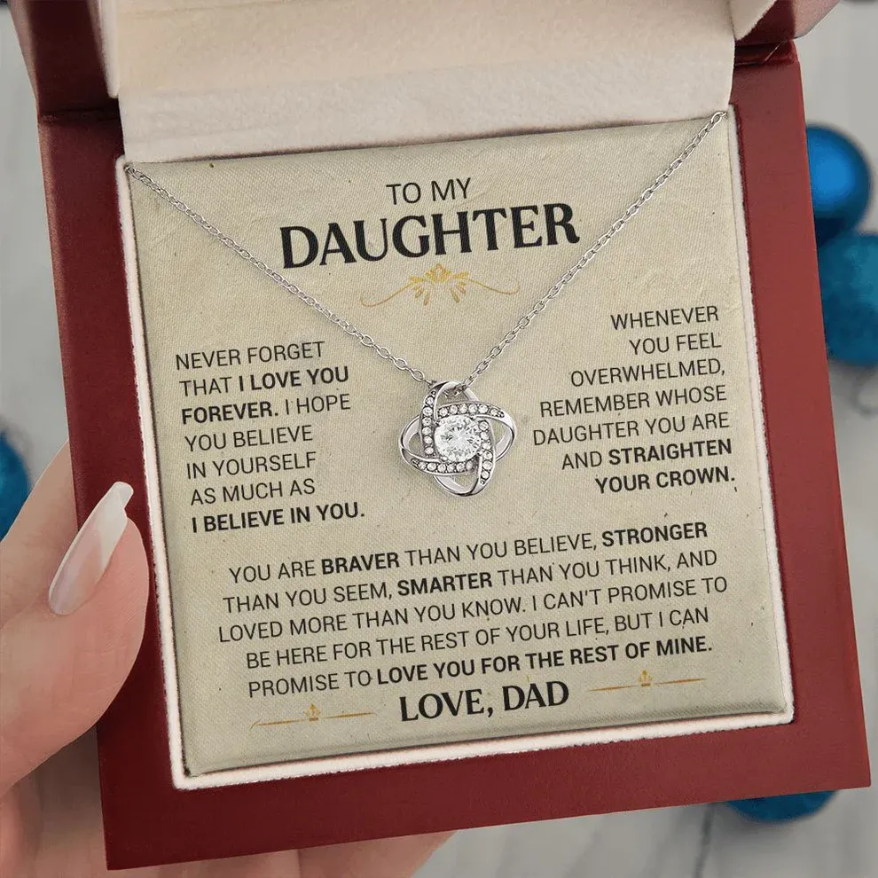 To My Daughter From Dad S925 Love Knot Necklace "Straighten Your Crown" Warm Gifts Dad To Daughter Mother's Day Gift Idea