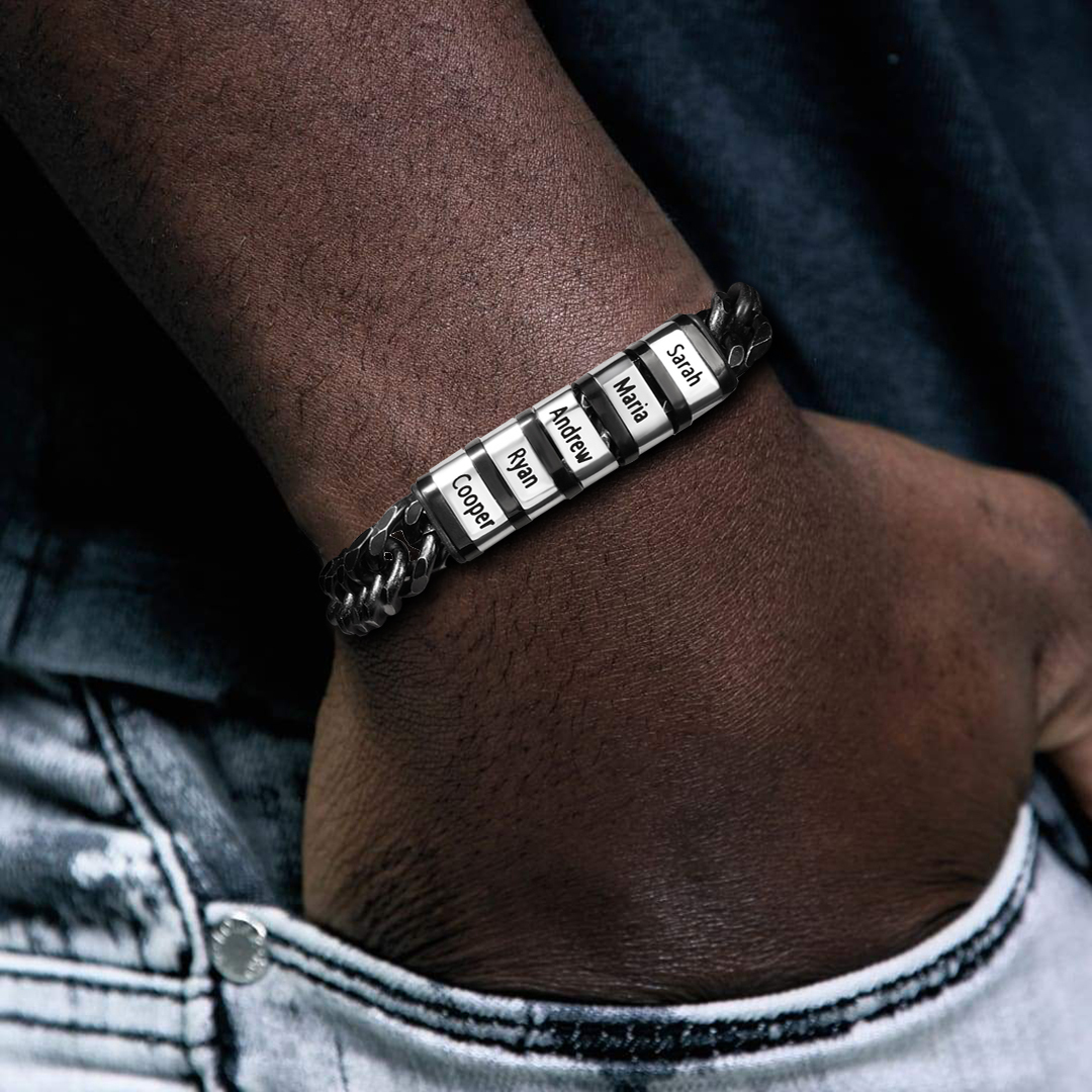 Personalized Cuban Chain Bracelet Custom 1 Name Bead Men's Bracelet