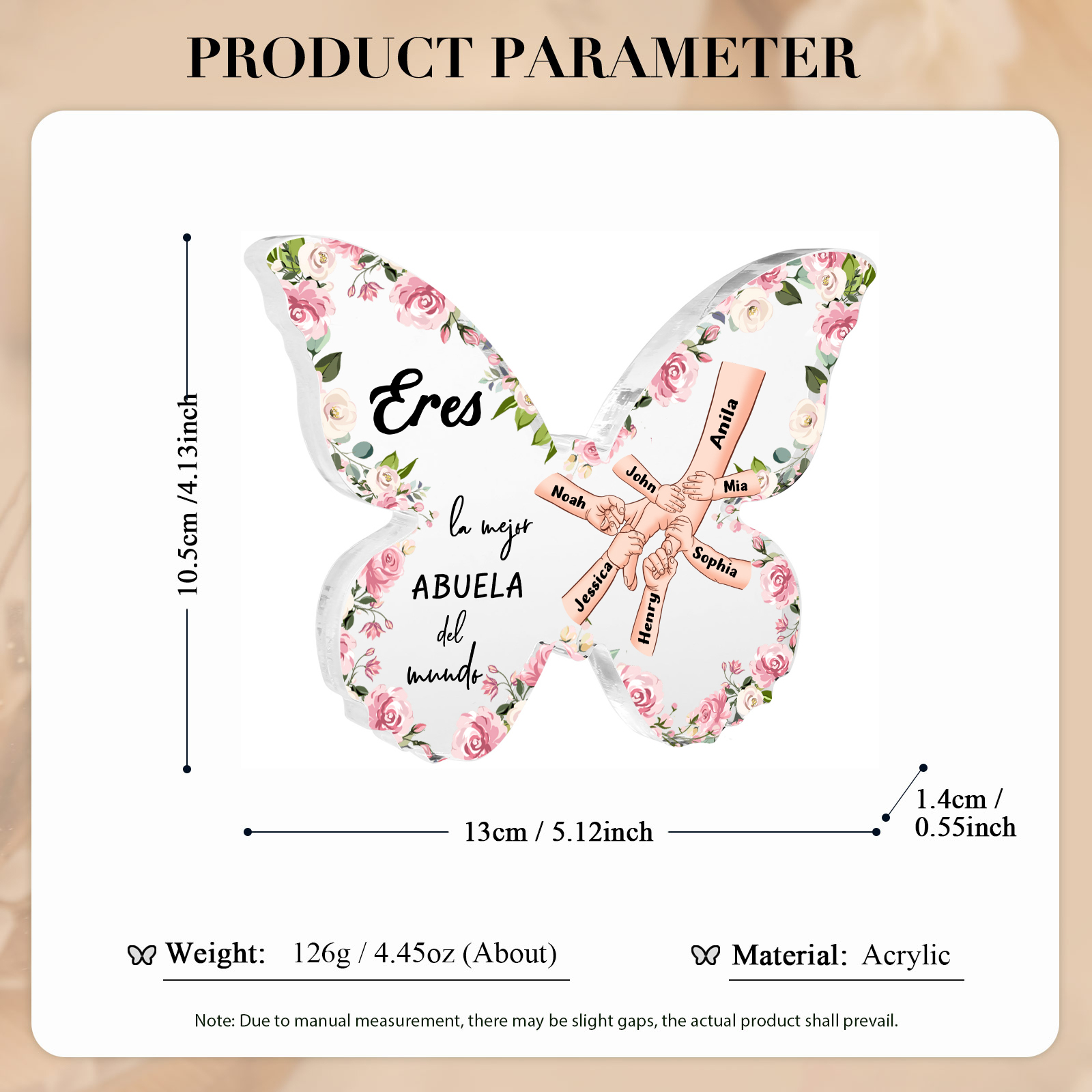 A mi abuela-Placa de acrílico mano con mano en forma de mariposa 7 nombres personalizados | Jessemade