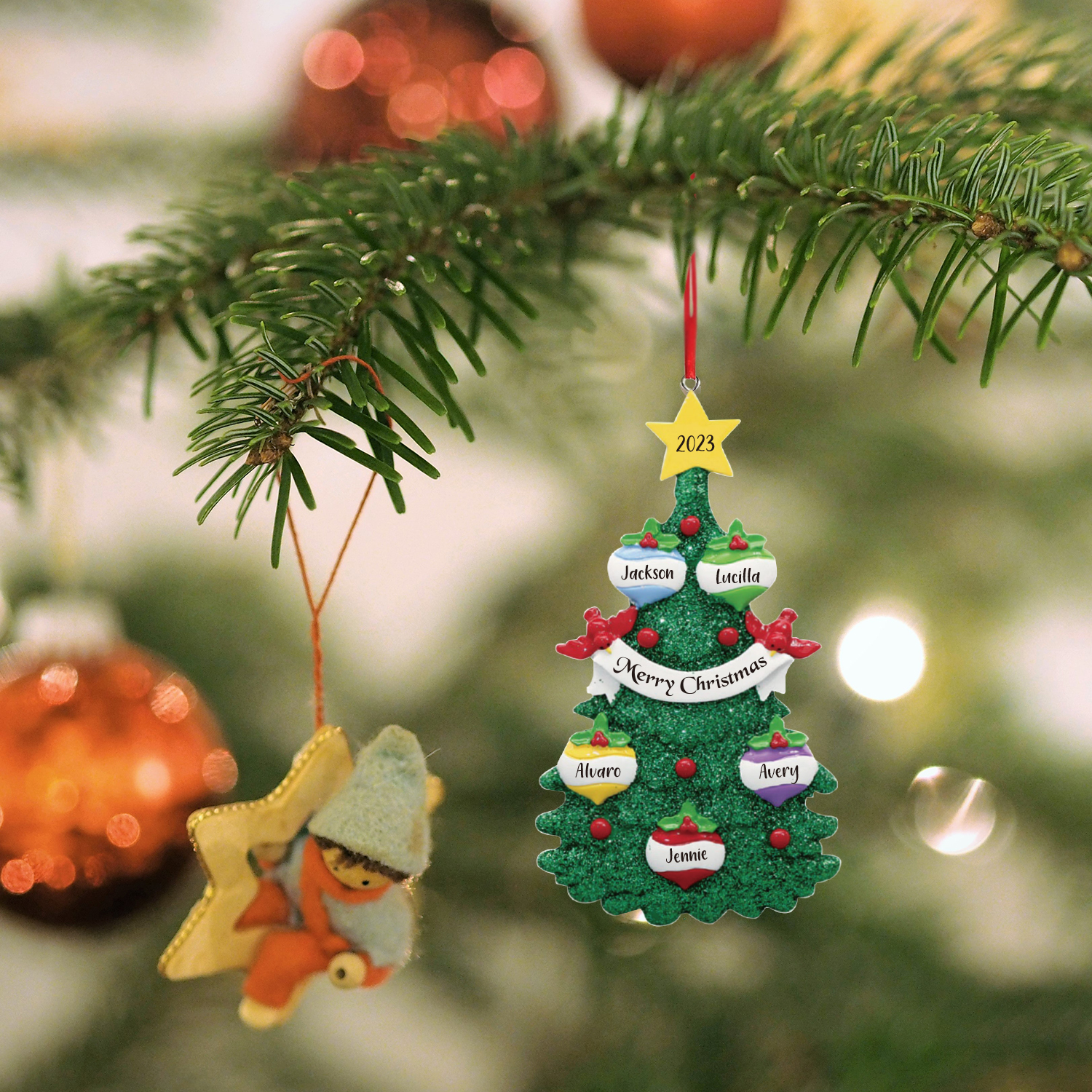 5 Names - Personalized Christmas Tree Ornaments Custom Text & Year Wooden Christmas Pendant Gifts for Family Friends