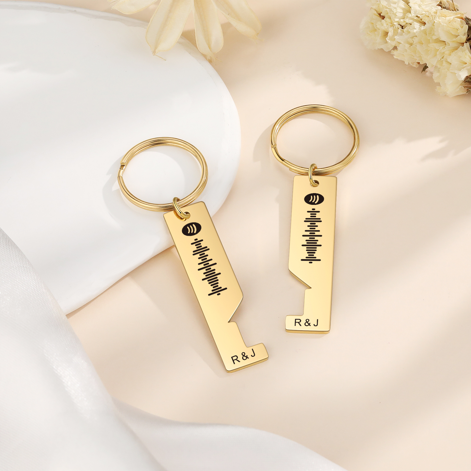 Personalized Spotify Code Keyring Custom 2 Letters Keychain Scannable Music Keychain Valentine's Day Gift for Couples