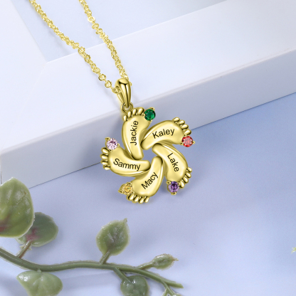 Baby Feet Necklace Custom 5 Birthstone Family Gifts for Mother
