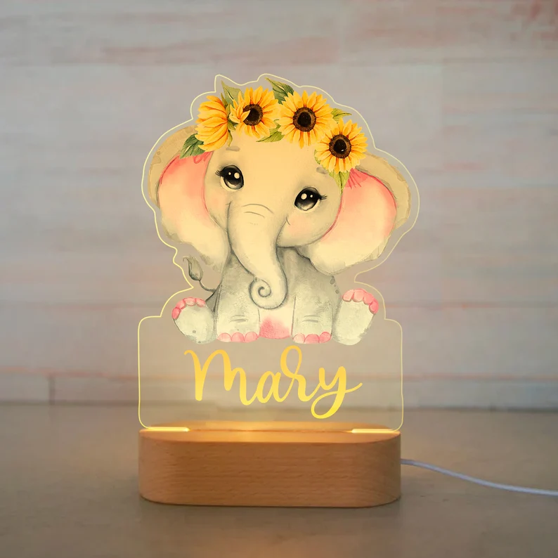 Personalized Elephant Night Light Custom Name LED Lamp for Kids-Lorajewel