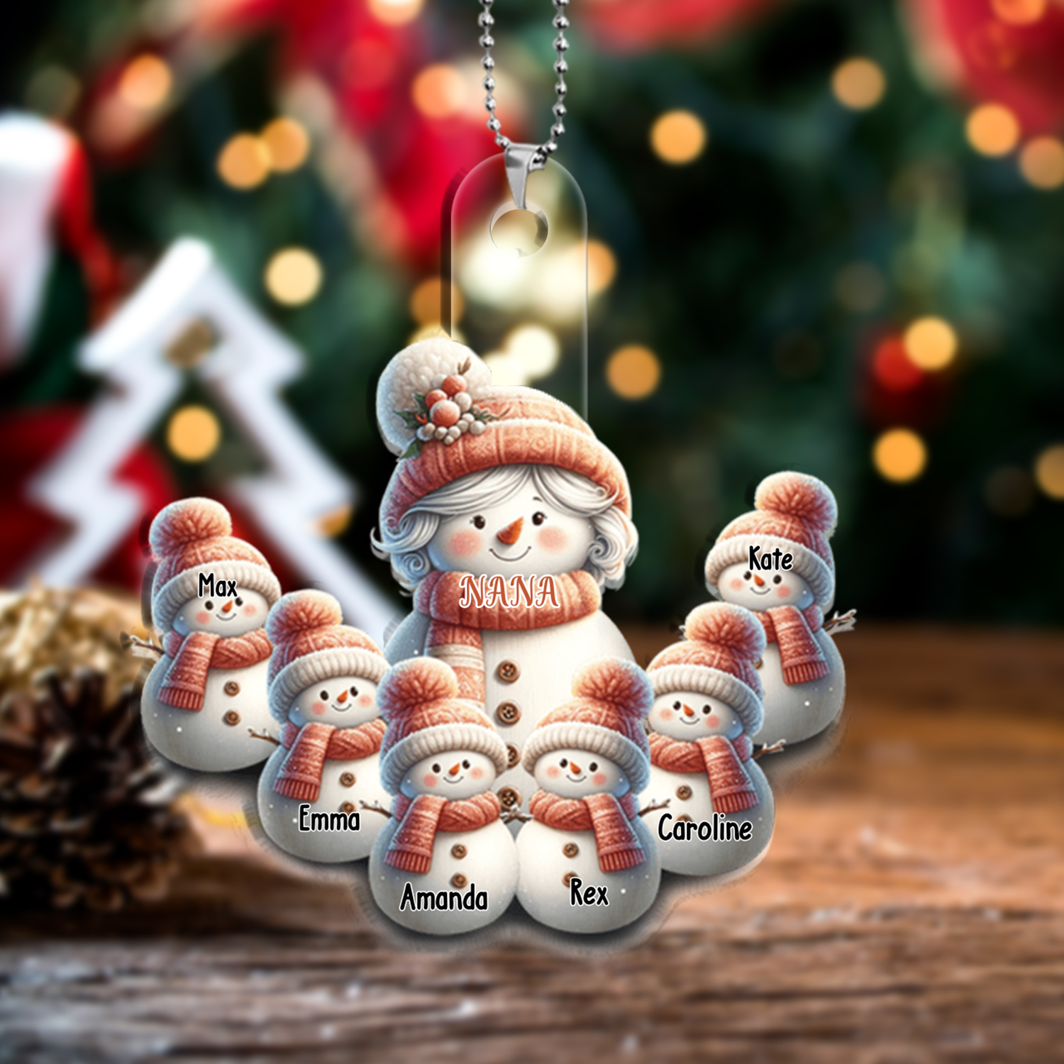 Personalized Acrylic Snowman Christmas Hanging Ornaments Custom 2–12 Names Ornament Gift for Grandma/Mom