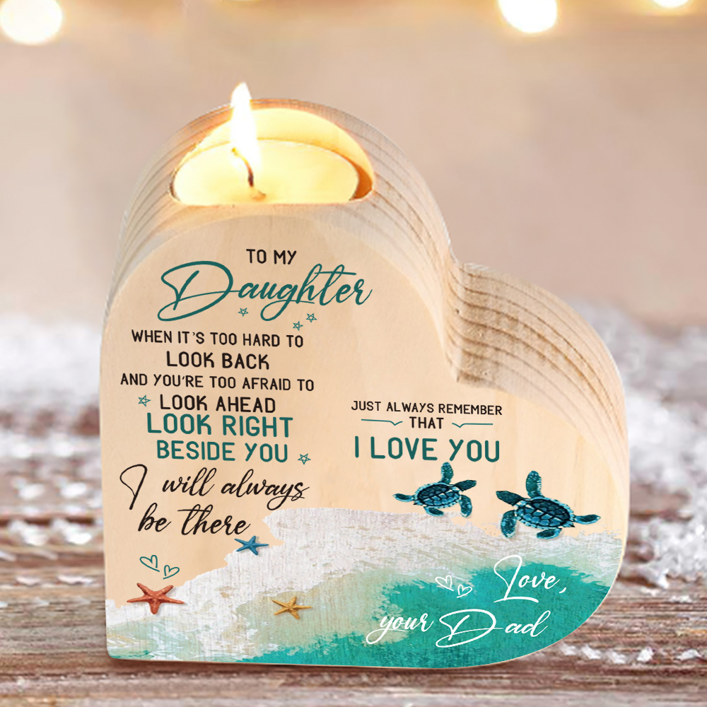 To My Daughter Wooden Heart Candle Holder "I will always be there" Gifts For Daughter
