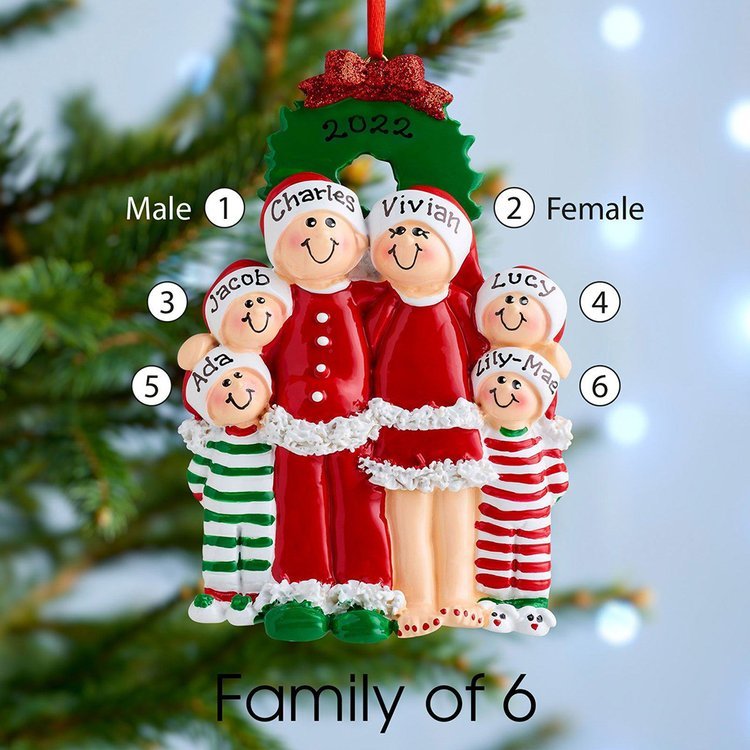 Personalized Family Pajamas Christmas Ornament Custom 3 Names Hanging Ornament Gifts For Family