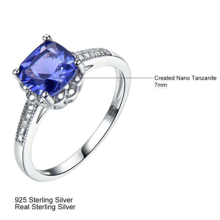 Square Cut Tanzanite Ring with Diamond In Sterling Silver
