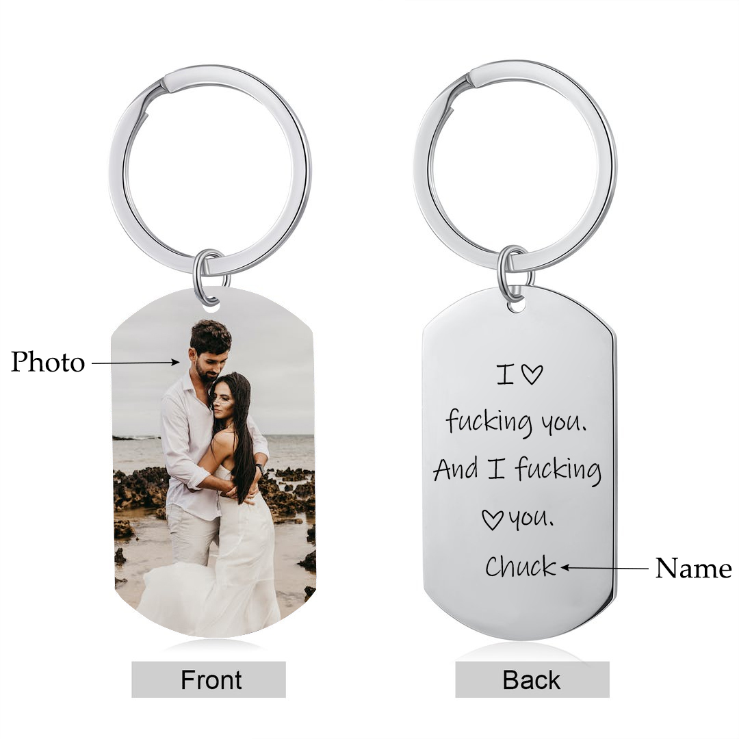 Funny Personalized Photo Necklace "I Love F❤cking You and I F❤cking Love You" Key Ring Gift for Couple