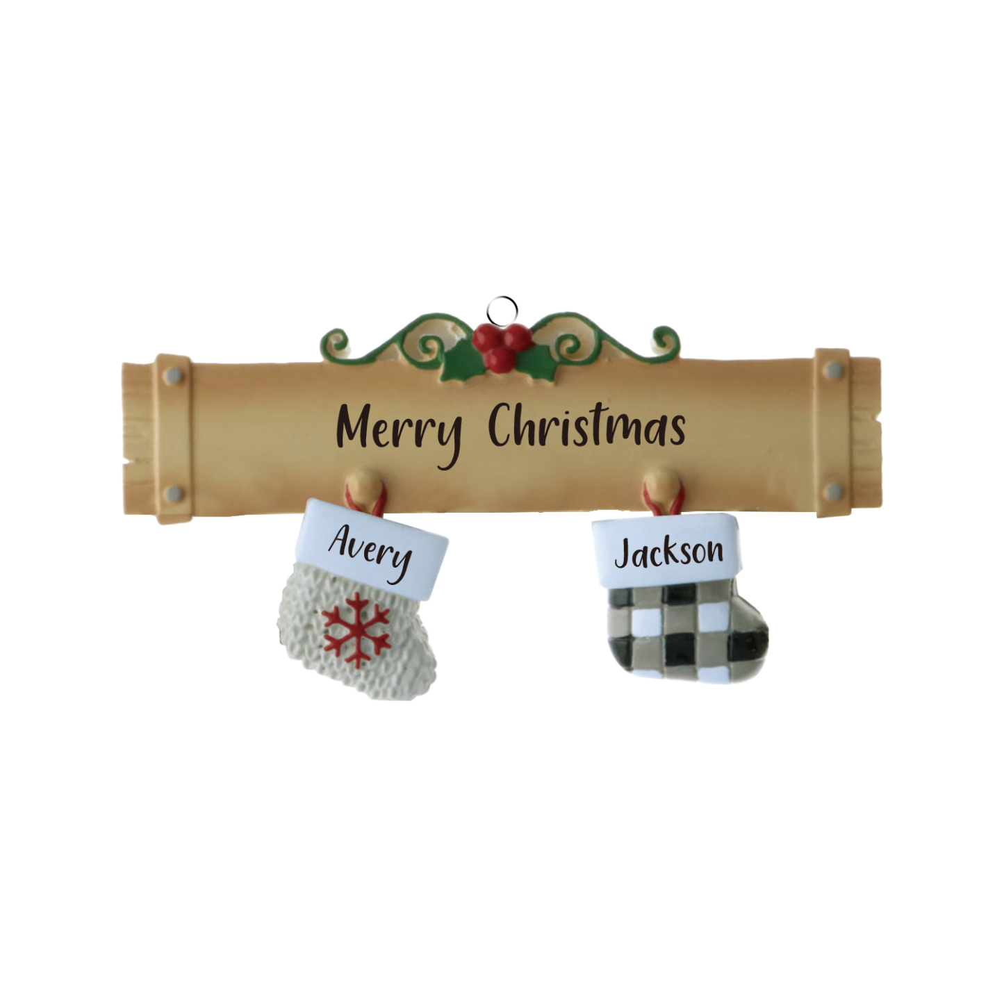 2 Names - Personalized Christmas Stockings Ornaments Customized Name & Text Christmas Decor Wooden Gifts for Family Friends