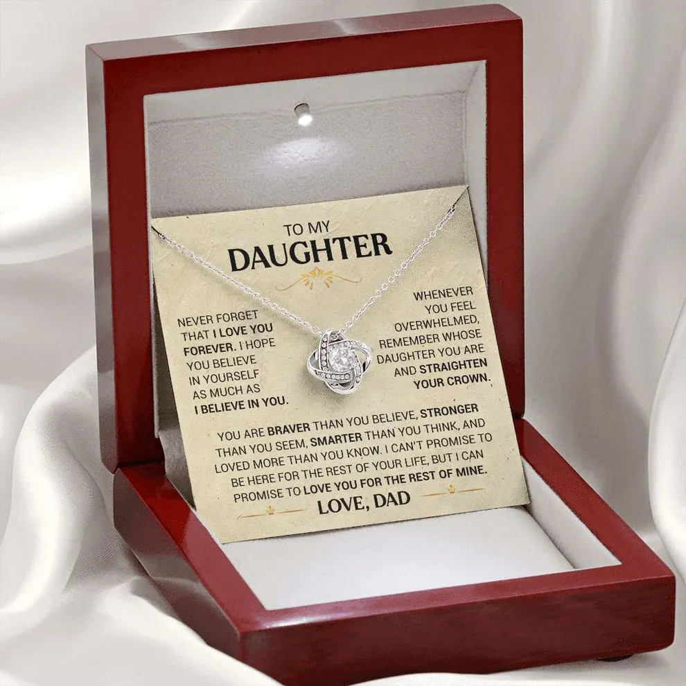 To My Daughter From Dad S925 Love Knot Necklace "Straighten Your Crown" Warm Gifts Dad To Daughter Mother's Day Gift Idea
