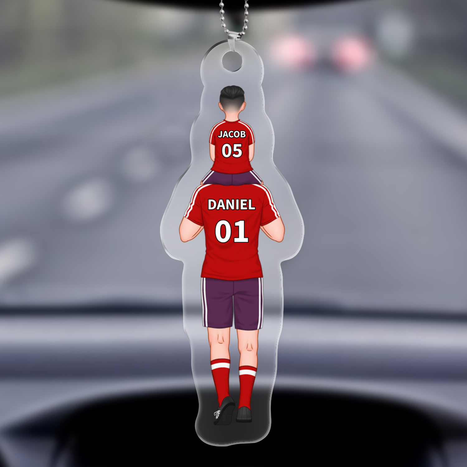 Personalized 2–4 Names Soccer Family Keychain Custom Football Hanging Ornament Gift for Dad Grandpa