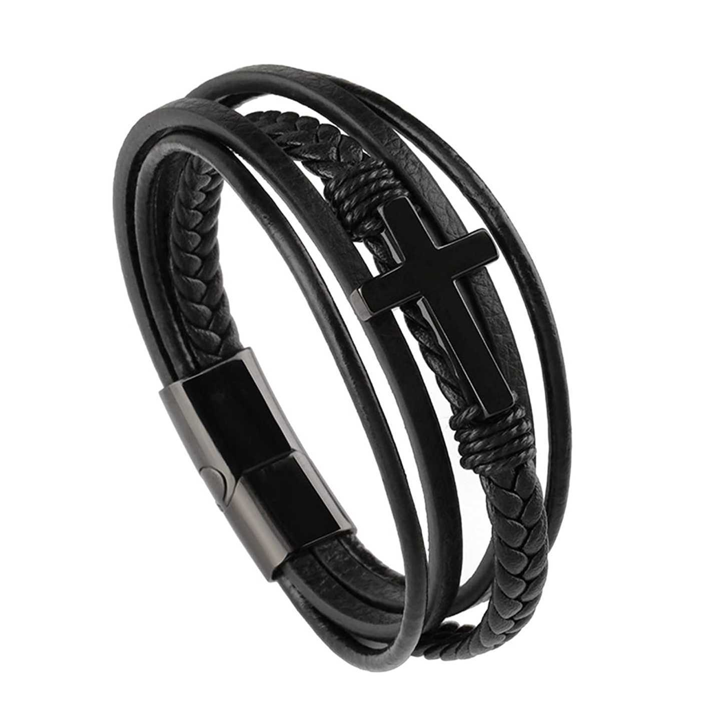 Men Braided Leather Cross Bracelets with Magnetic Clasp Gifts for Him