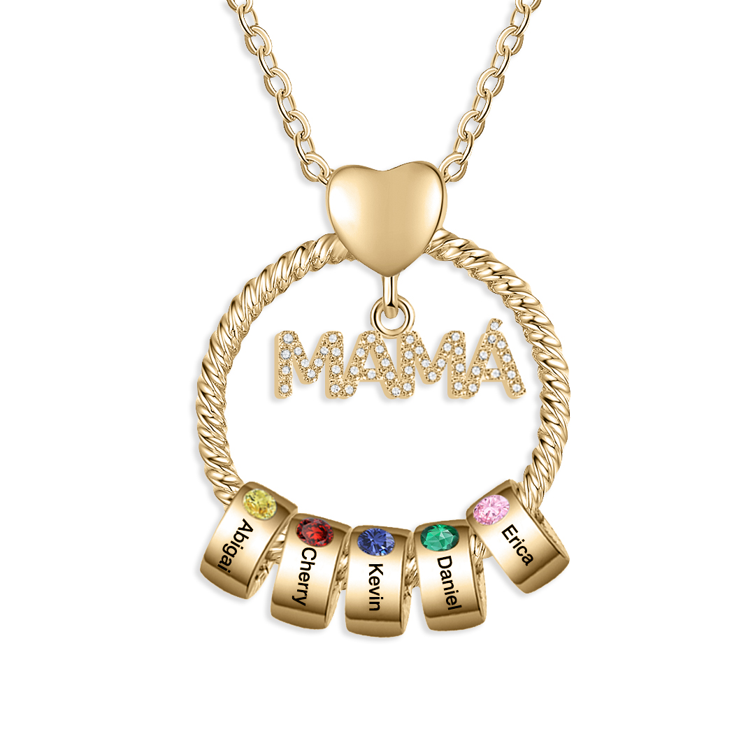 Collar con colgante de "MAMÁ" con 5 nombres Y 5 piedras de nacimiento personalizados | Jessemade