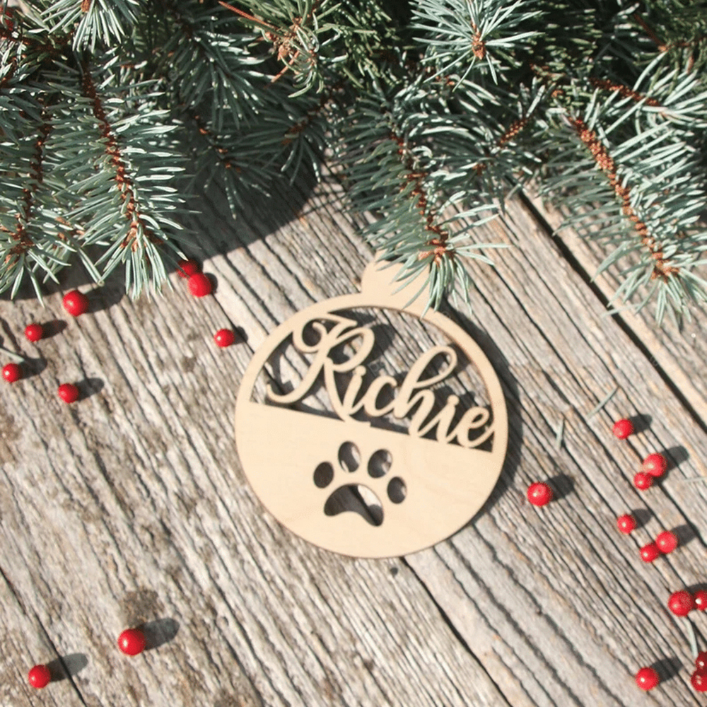 Wooden Paw Ornament Personalized Name Christmas Pet Ornament
