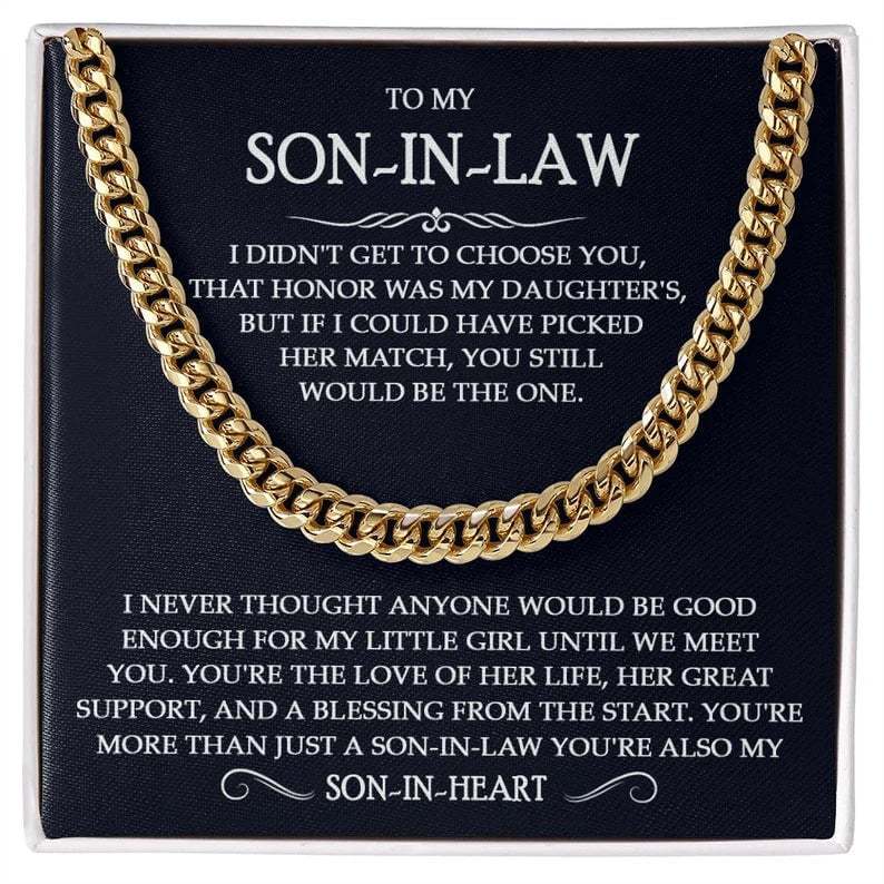 To My Son-In-Law Necklace Cuban Link Chain Necklace Gift Set - You're More Than Just A Son-In-Law, You're Also My Son-In-Heart