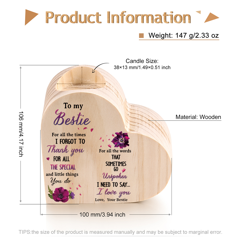 To My Bestie Violet Flower Heart Candle Holder "I Need To Say I Love You" Wooden Candlestick