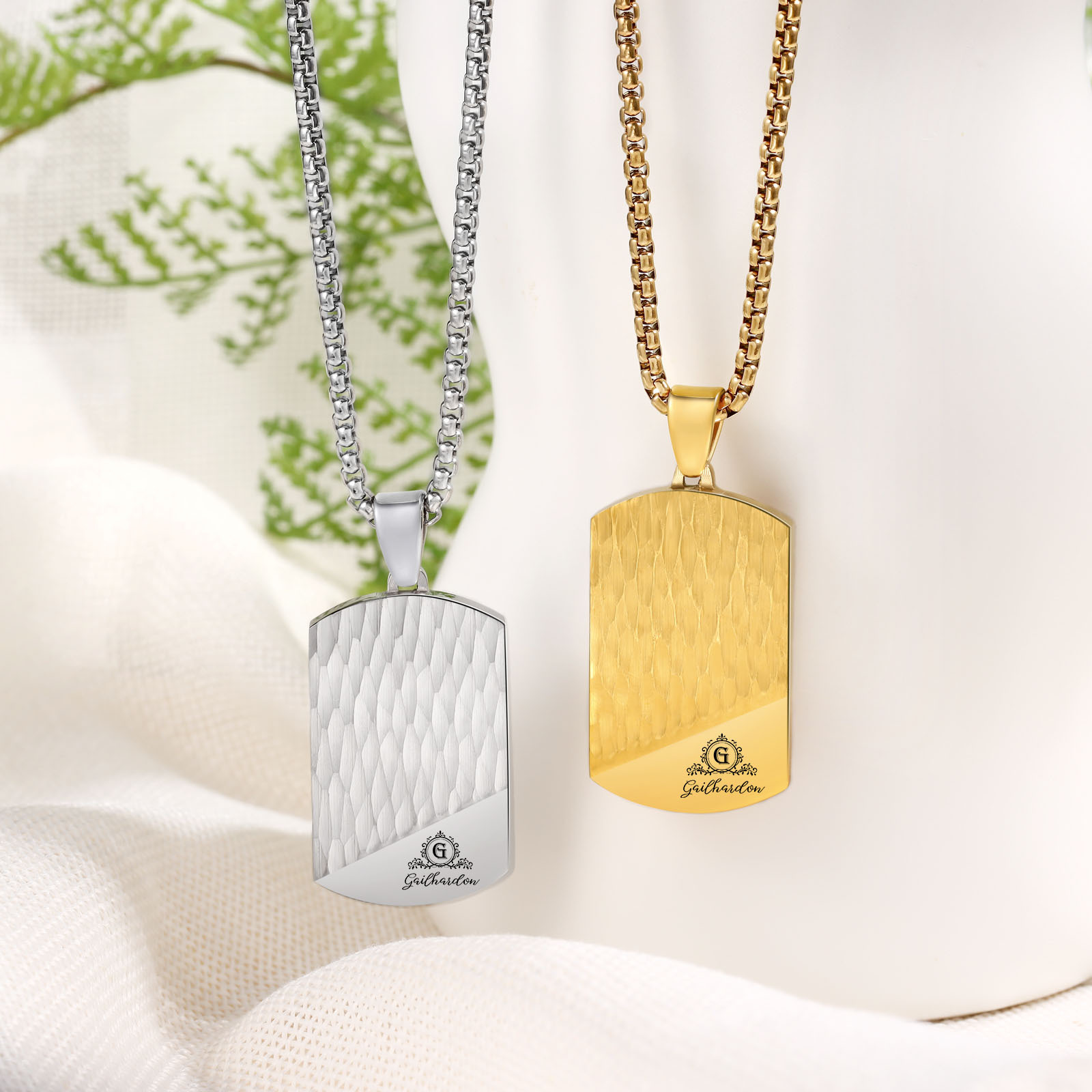 Personalized Men's Necklace Engraved Name & Letter & Text Dog Tag Necklace Stainless Steel Gift for Him