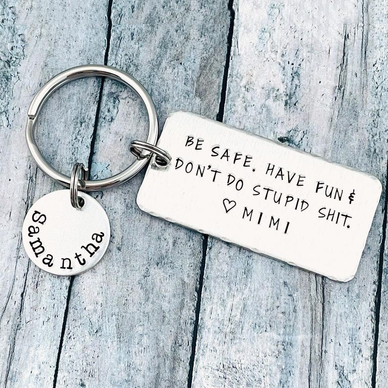 Personalized Name Don't Do Stupid Keychain for Teenager New Driver Gift