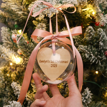 Personalized Heart Ball Ornament Custom 1st Christmas Bauble Gifts