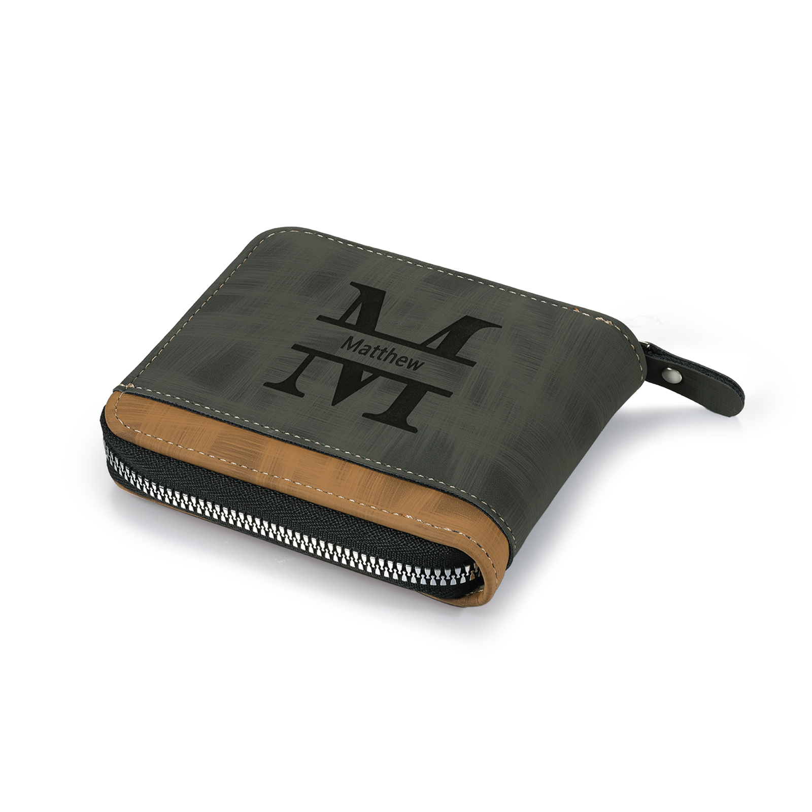 Personalized Photo & Name & Letter Billfold Wallet Monogram Leather Wallet Zipper Wallet Gift for Men