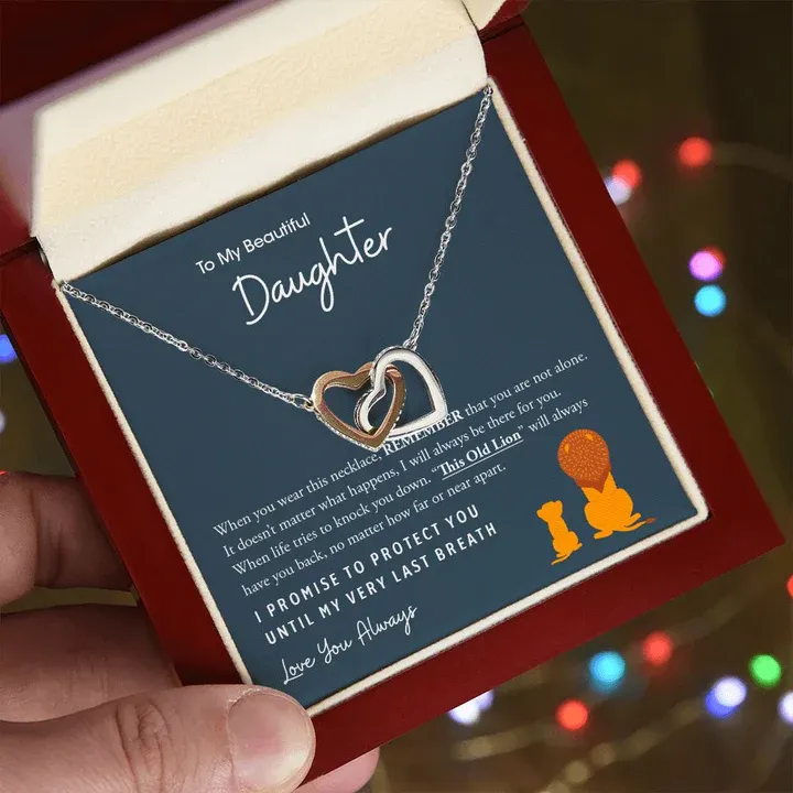 To My Daughter S925 Interlocking Heart Necklace" I promise to protect you until my very last breath"