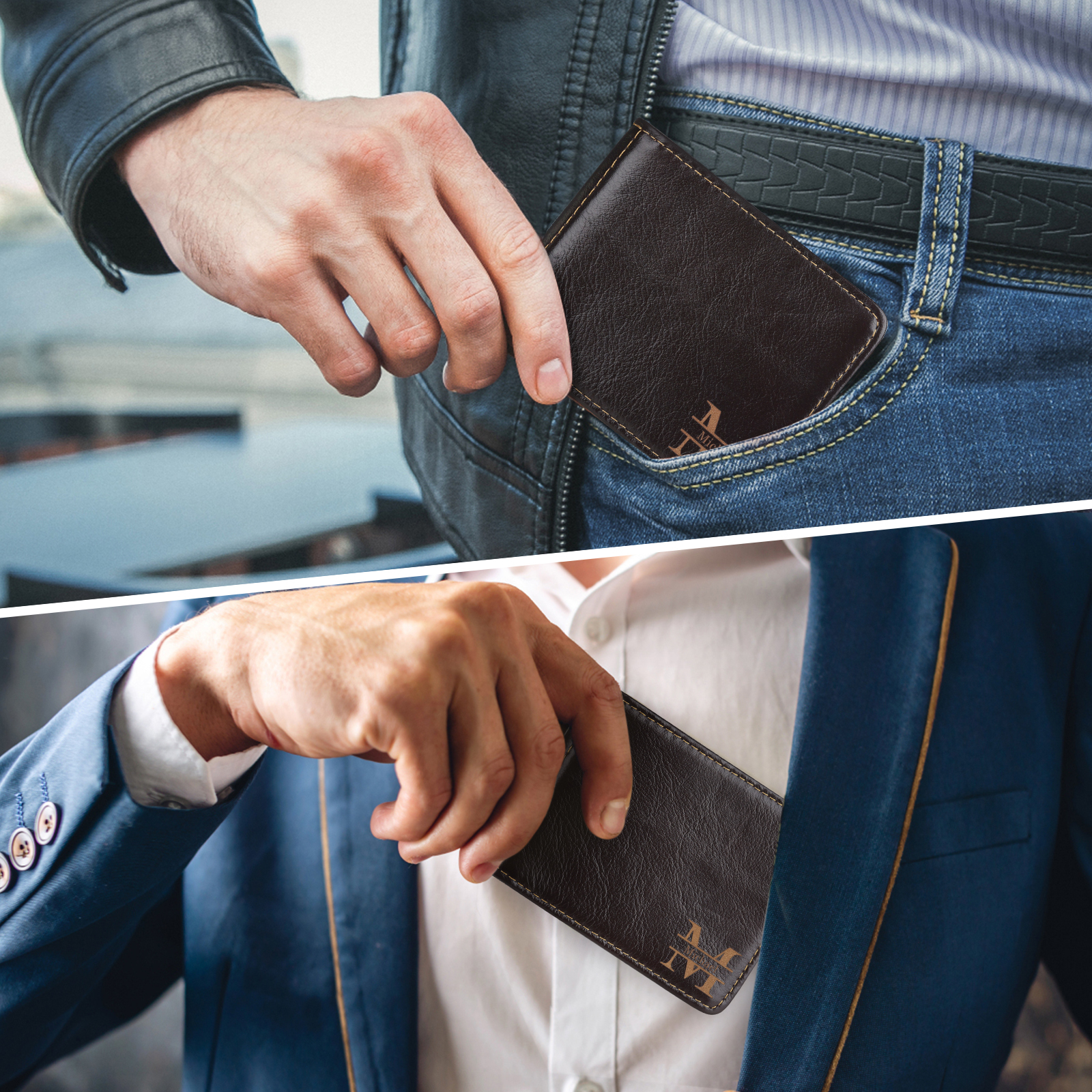Men Wallet Personalized Monogram Genuine Leather Wallet Father's Day Gift