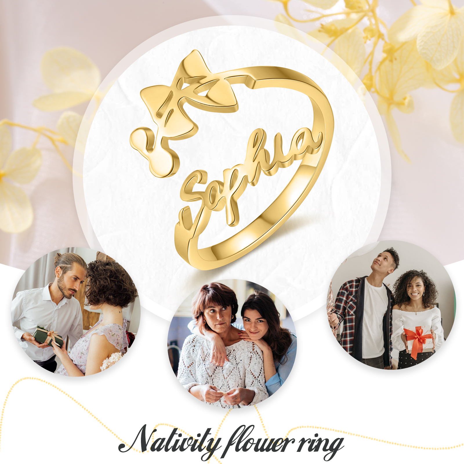 Lily of the Valley Name Ring Personalized May Birth Flower Ring for Her