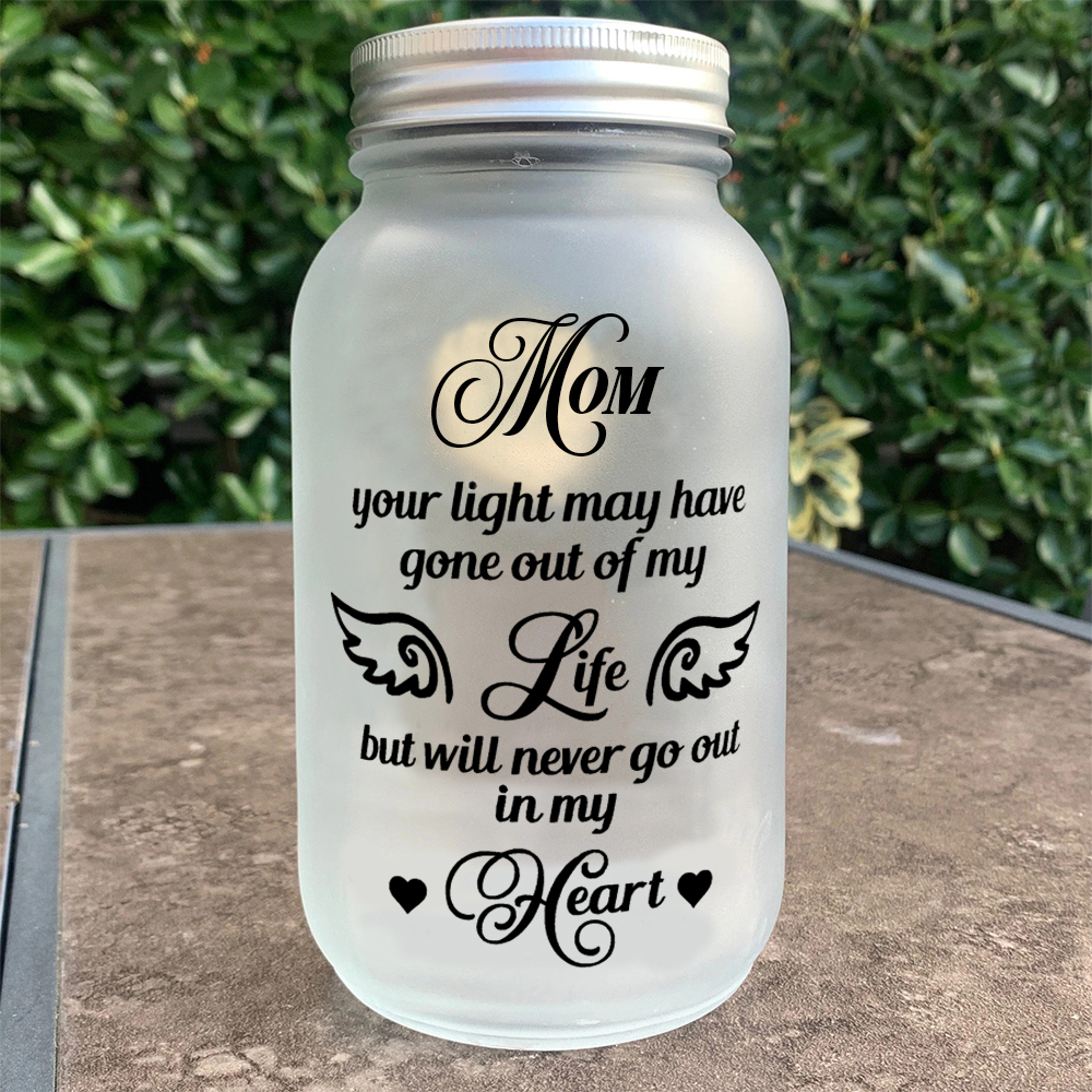 Memorial Mason Jar Night Light Never Go Out in My Heart Led Lamp