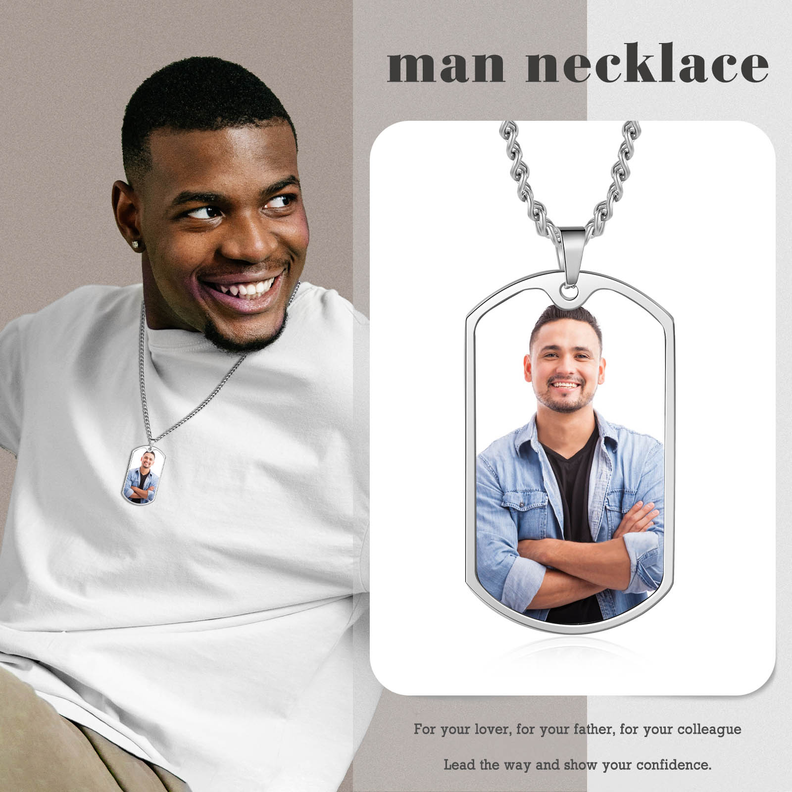 O'Fishally The Best Dad Necklace Custom Photo Dog Tag Necklace with 1 Fishing Hook