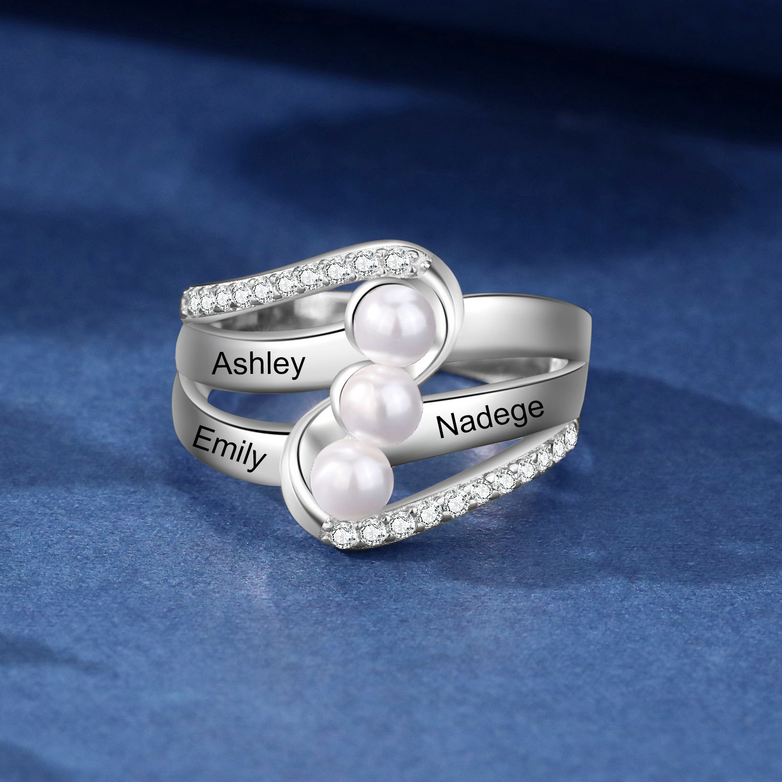 Custom Family Pearl Ring Engrave 3 Names Gifts For Her