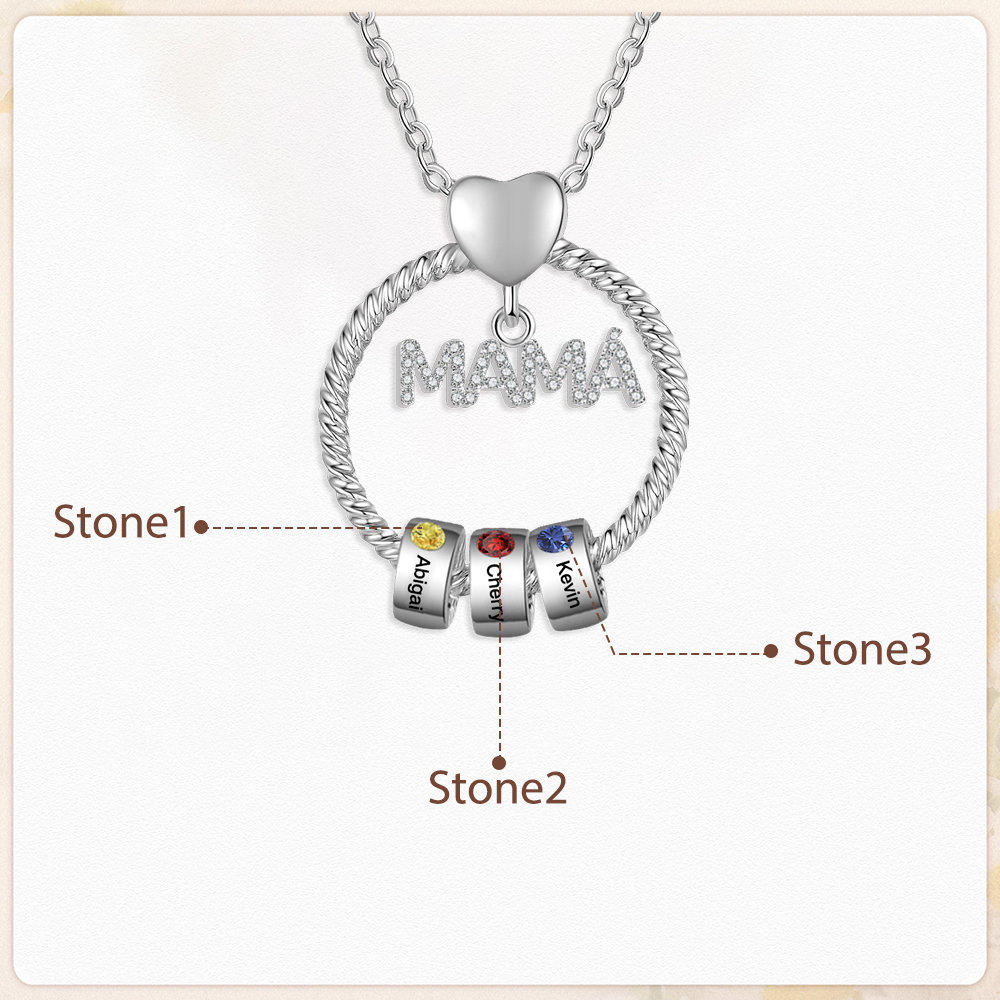 Collar con colgante de "MAMÁ" con 3 nombres Y 3 piedras de nacimiento personalizados | Jessemade