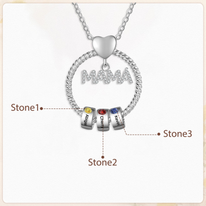 Collar con colgante de "MAMÁ" con 3 nombres Y 3 piedras de nacimiento personalizados | Jessemade