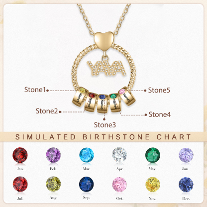 Collar a abuela con colgante de "YAYA" con 5 nombres Y 5 piedras de nacimiento personalizados | Jessemade-Jessemade ES