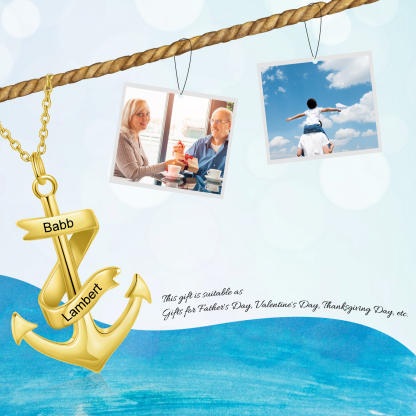 Men's Anchor Pendant Necklace Personalized with 2 Names Custom Gift for Him Father