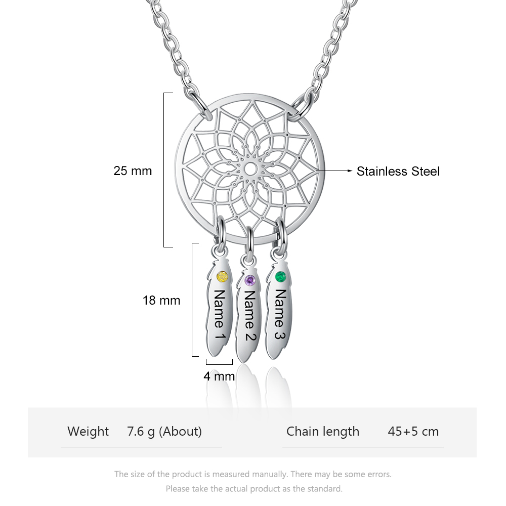 Personalized Dream Catcher Necklace with 3 Birthstones for Women
