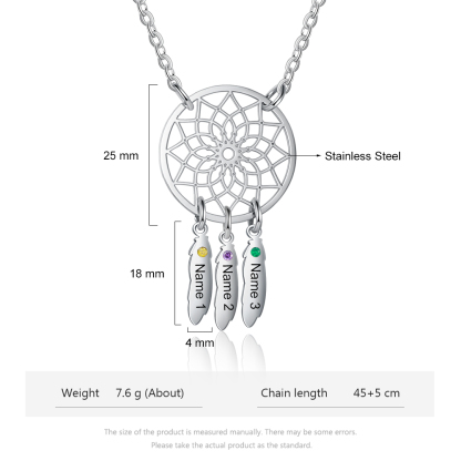 Personalized Dream Catcher Necklace with 3 Birthstones for Women