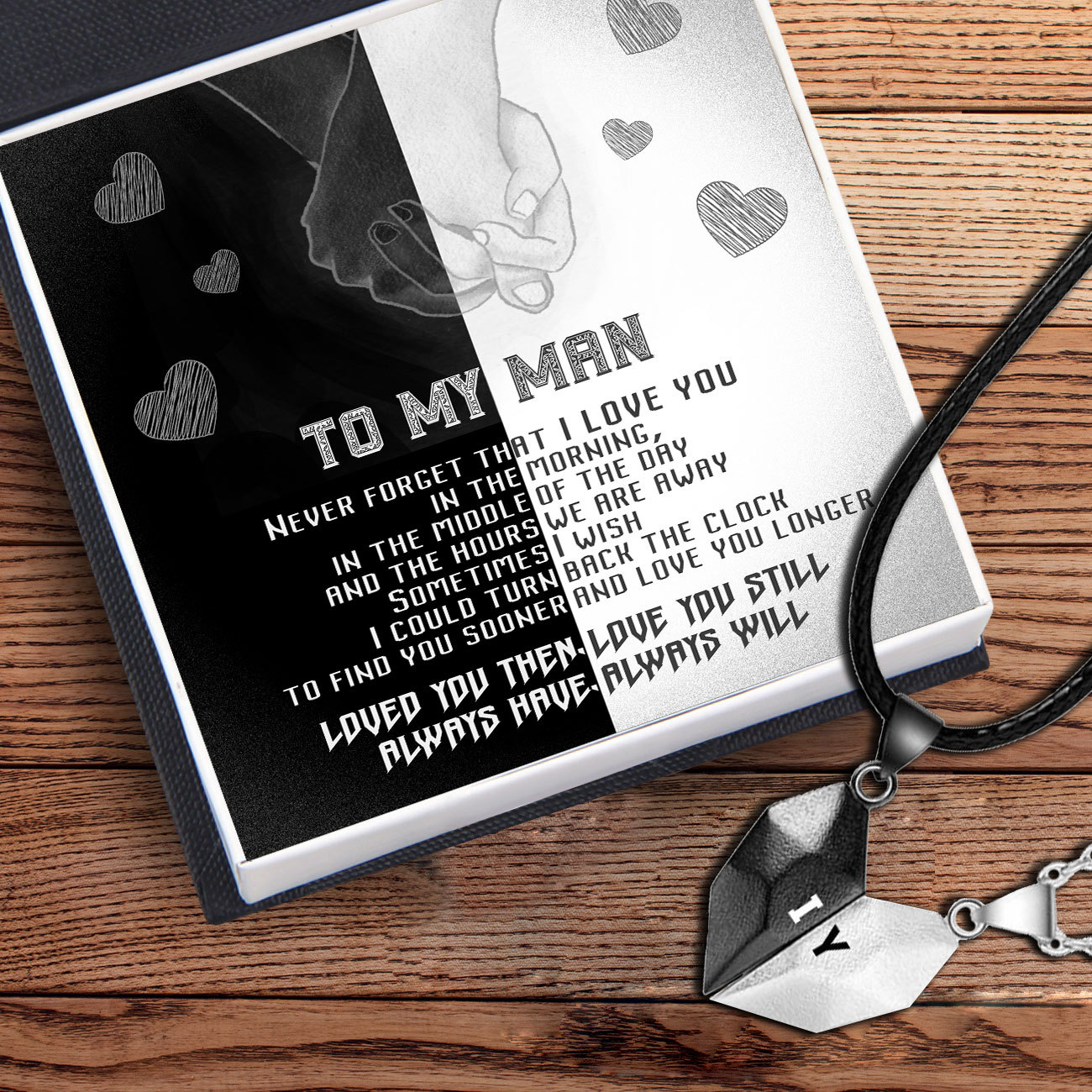 To My Man Magnetic Heart Necklace Custom Love Couple Necklace Gift Set