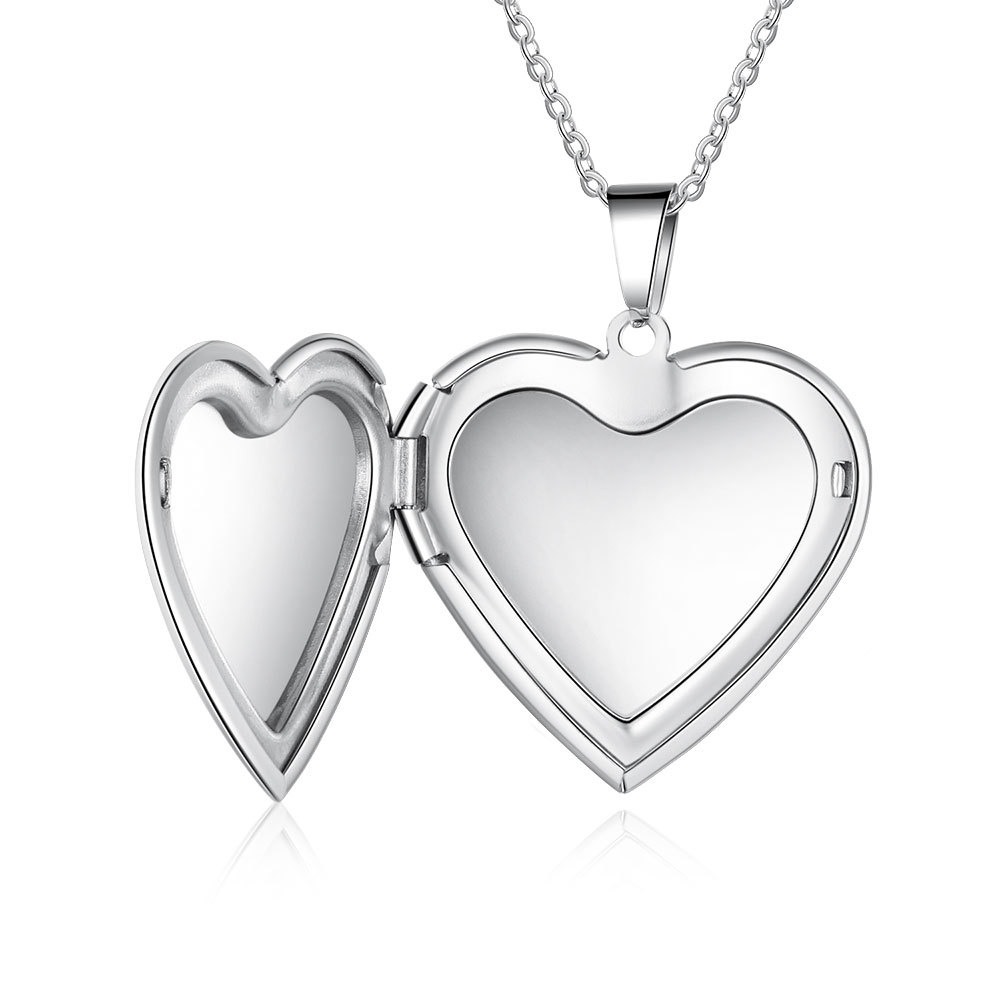 Heart Photo Locket Necklace with Engraving Heart Pendant Personalized Gift for Her