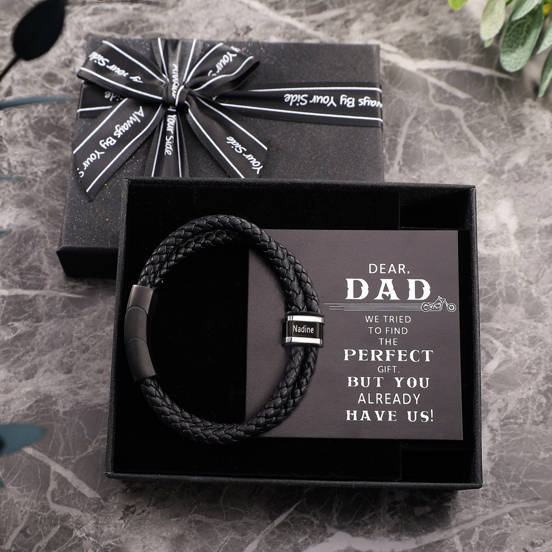 1 Name - Men's Leather Bracelet Custom Names Beaded Bracelet Adjustable Personalized Gift for Him