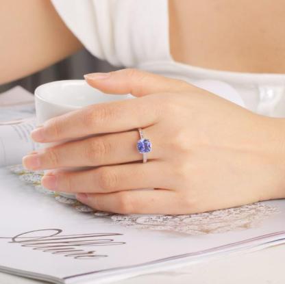Square Cut Tanzanite Ring with Diamond In Sterling Silver